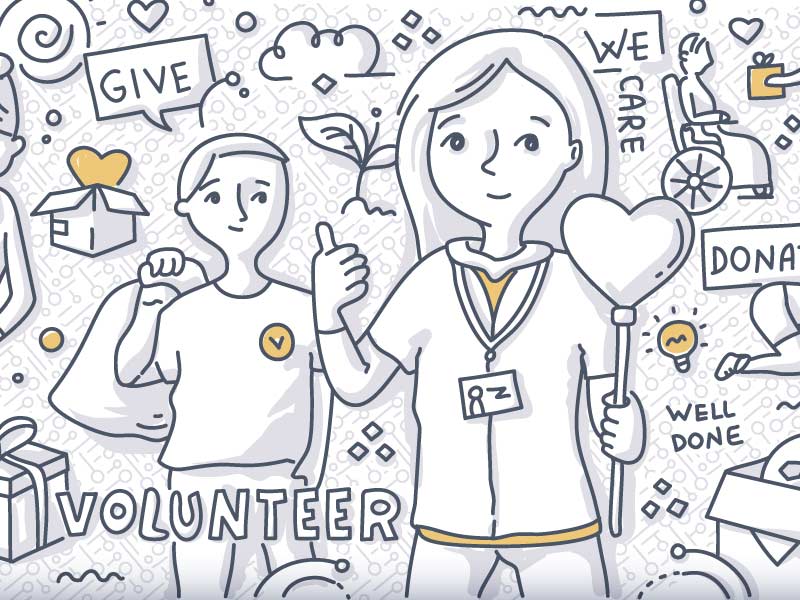 Doodle image of volunteers